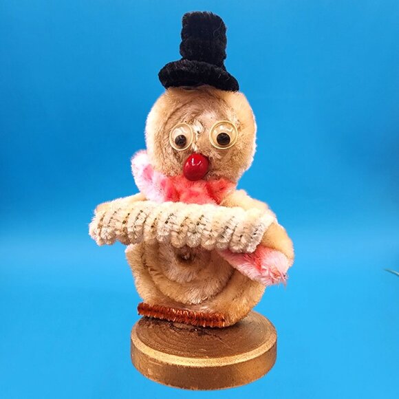 Vintage 1950s Chenille Snowman Ornament Red Nose Hat Scarf Accordion Putz Japan - Picture 3 of 10